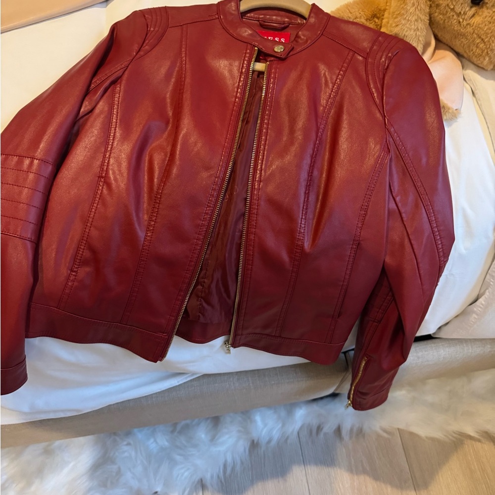 Guess Women's Burgundy Leather Jacket